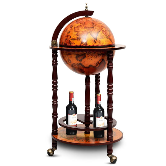16th Century Wood Globe Wine Bar Stand, Dark Red