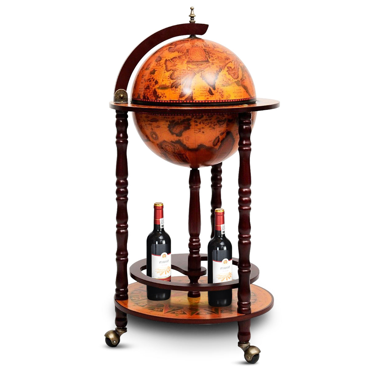 16th Century Wood Globe Wine Bar Stand, Dark Red Wine Racks Dark Red at Gallery Canada