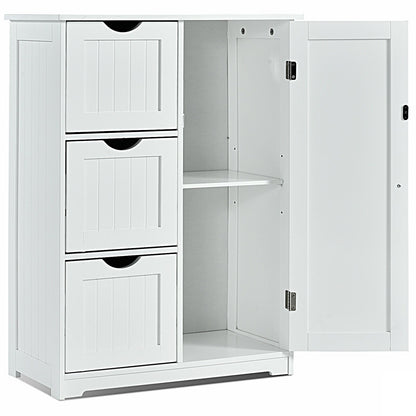 Bathroom Floor Cabinet Side Storage Cabinet with 3 Drawers and 1 Cupboard, White - Gallery Canada