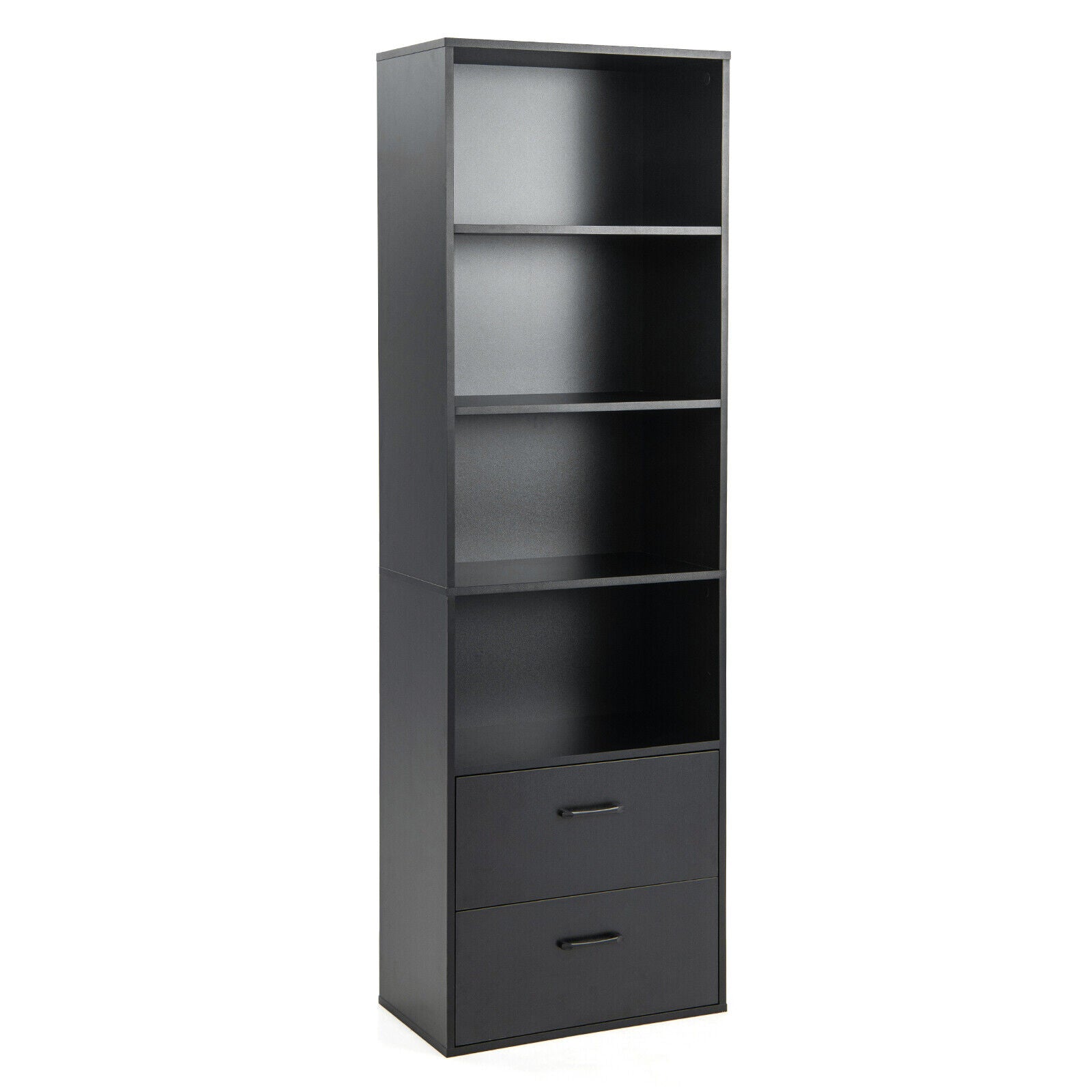 6-Tier Tall Freestanding Bookshelf with 4 Open Shelves and 2 Drawers, Black Bookcases at Gallery Canada