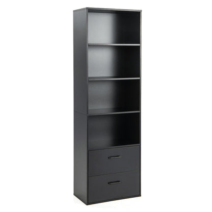 6-Tier Tall Freestanding Bookshelf with 4 Open Shelves and 2 Drawers, Black Bookcases at Gallery Canada