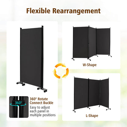 3 Panel Folding Room Divider with Lockable Wheels, Gray Room Dividers at Gallery Canada