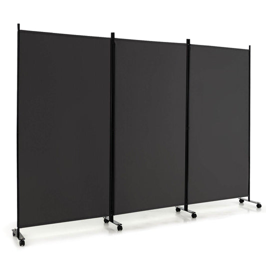 3 Panel Folding Room Divider with Lockable Wheels, Gray