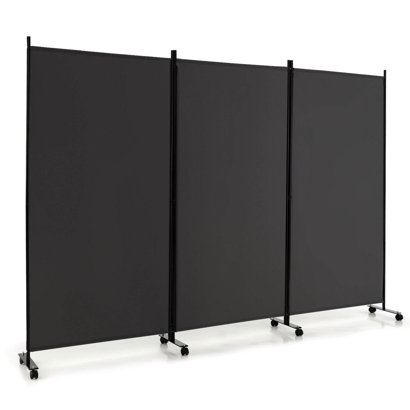3 Panel Folding Room Divider with Lockable Wheels, Gray Room Dividers at Gallery Canada