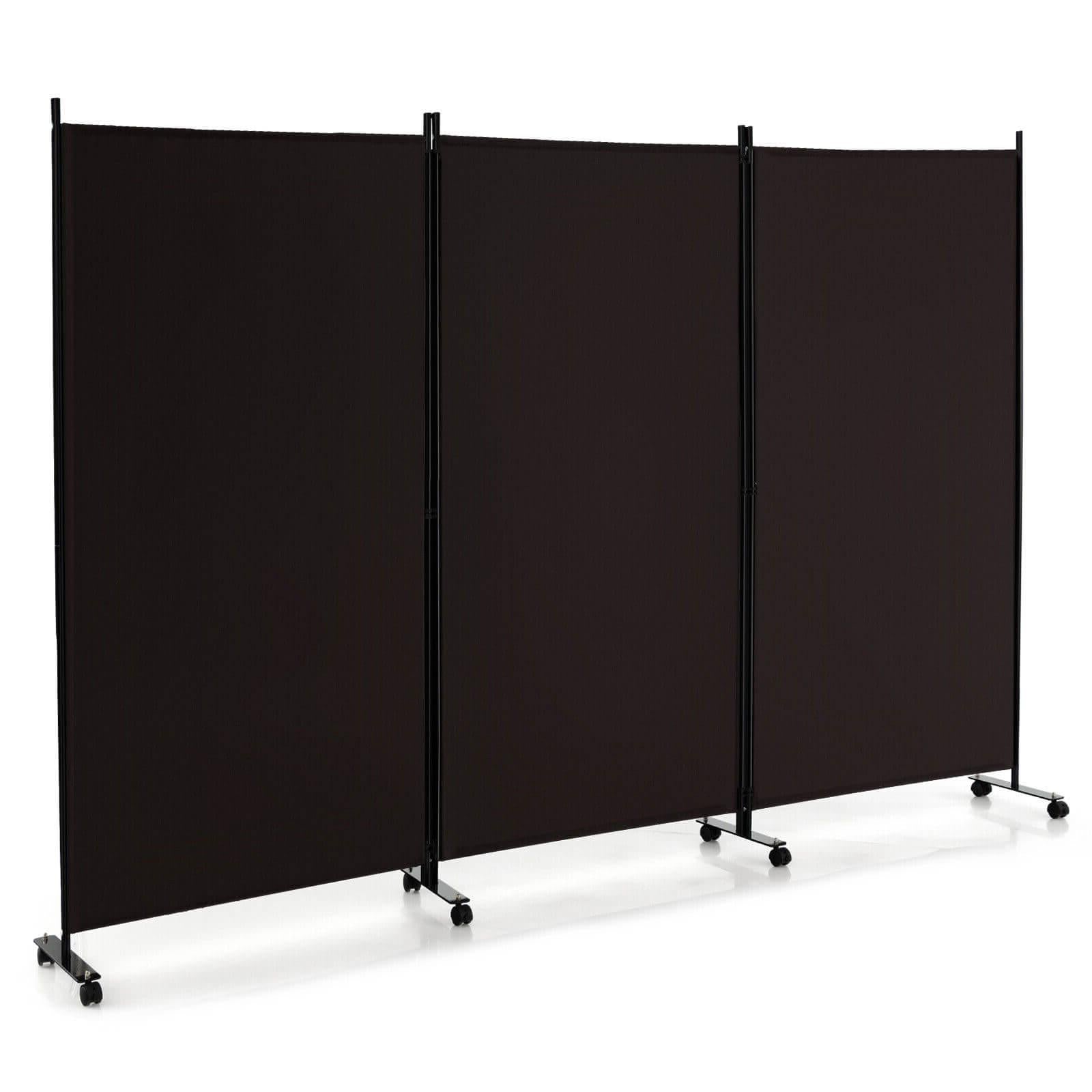 3 Panel Folding Room Divider with Lockable Wheels, Brown Room Dividers at Gallery Canada