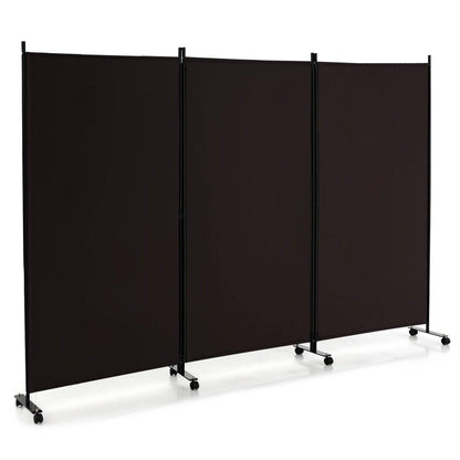 3 Panel Folding Room Divider with Lockable Wheels, Brown Room Dividers at Gallery Canada