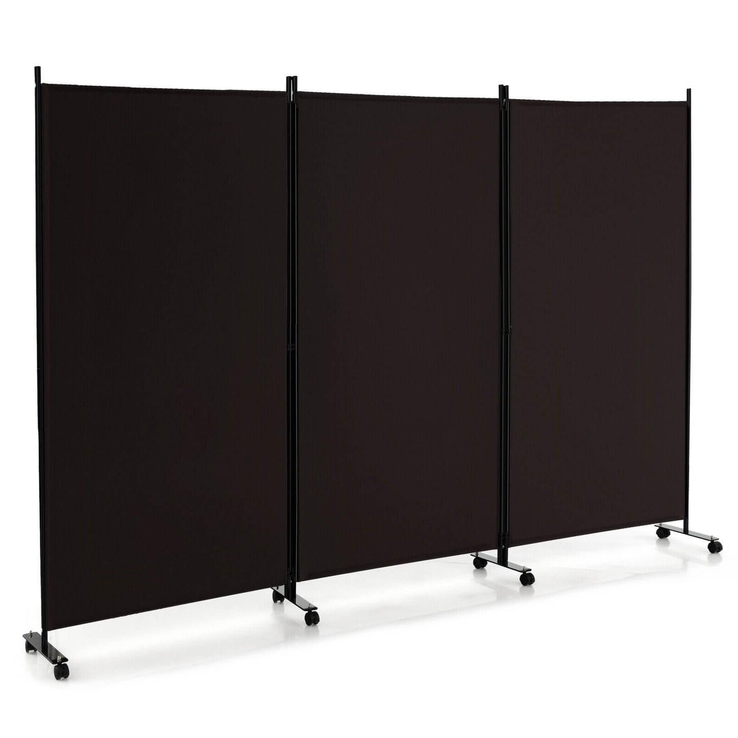3 Panel Folding Room Divider, Lockable Wheels, Brown Room Dividers Brown at Gallery Canada