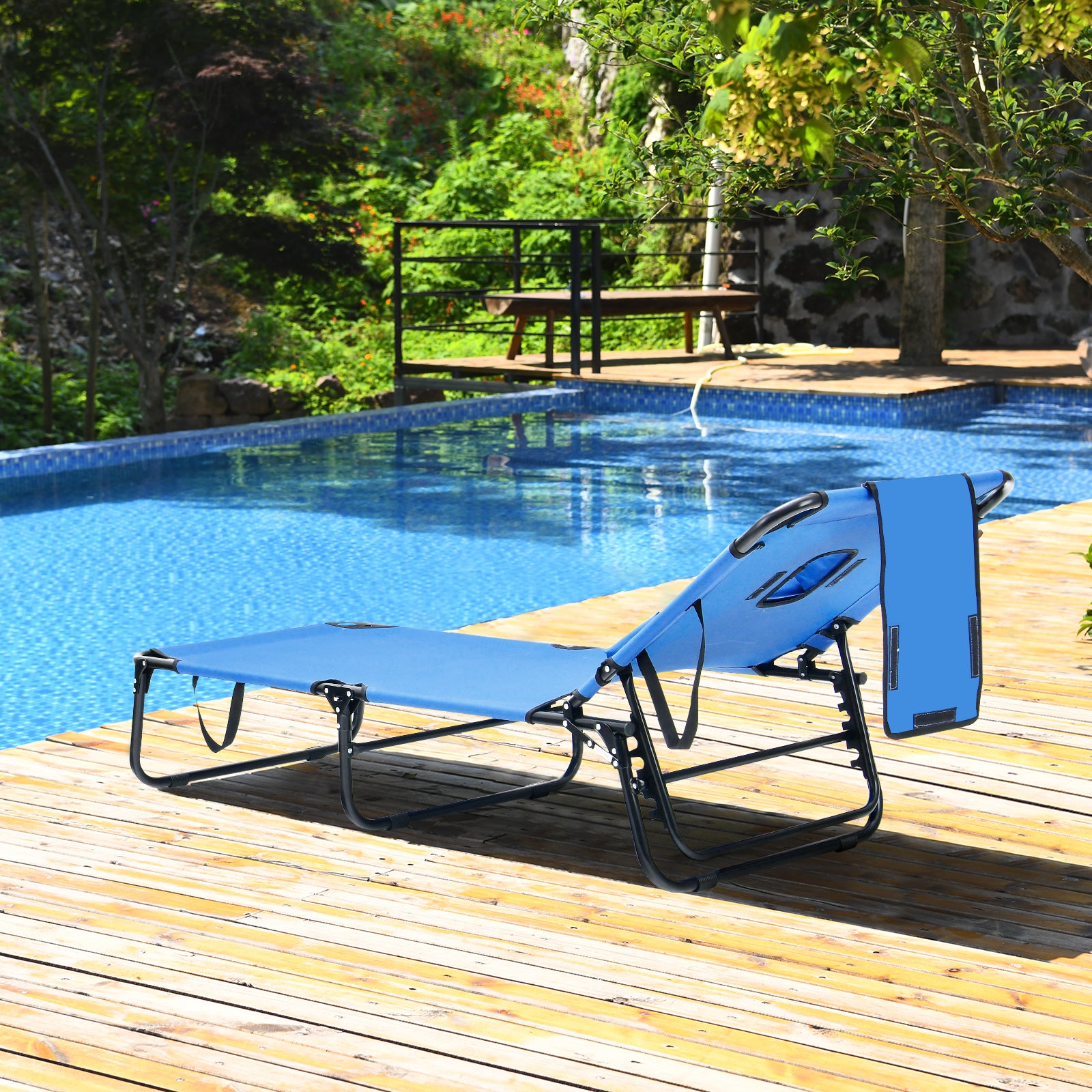 Beach Chaise Lounge Chair With Face Hole, Removable Pillow, Blue Outdoor Chaise Lounges at Gallery Canada