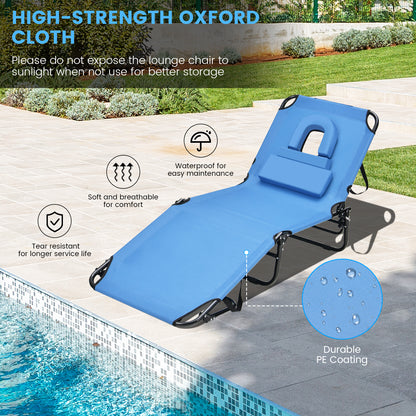 Beach Chaise Lounge Chair With Face Hole, Removable Pillow, Blue Outdoor Chaise Lounges at Gallery Canada