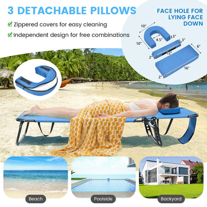 Beach Chaise Lounge Chair With Face Hole, Removable Pillow, Blue Outdoor Chaise Lounges at Gallery Canada