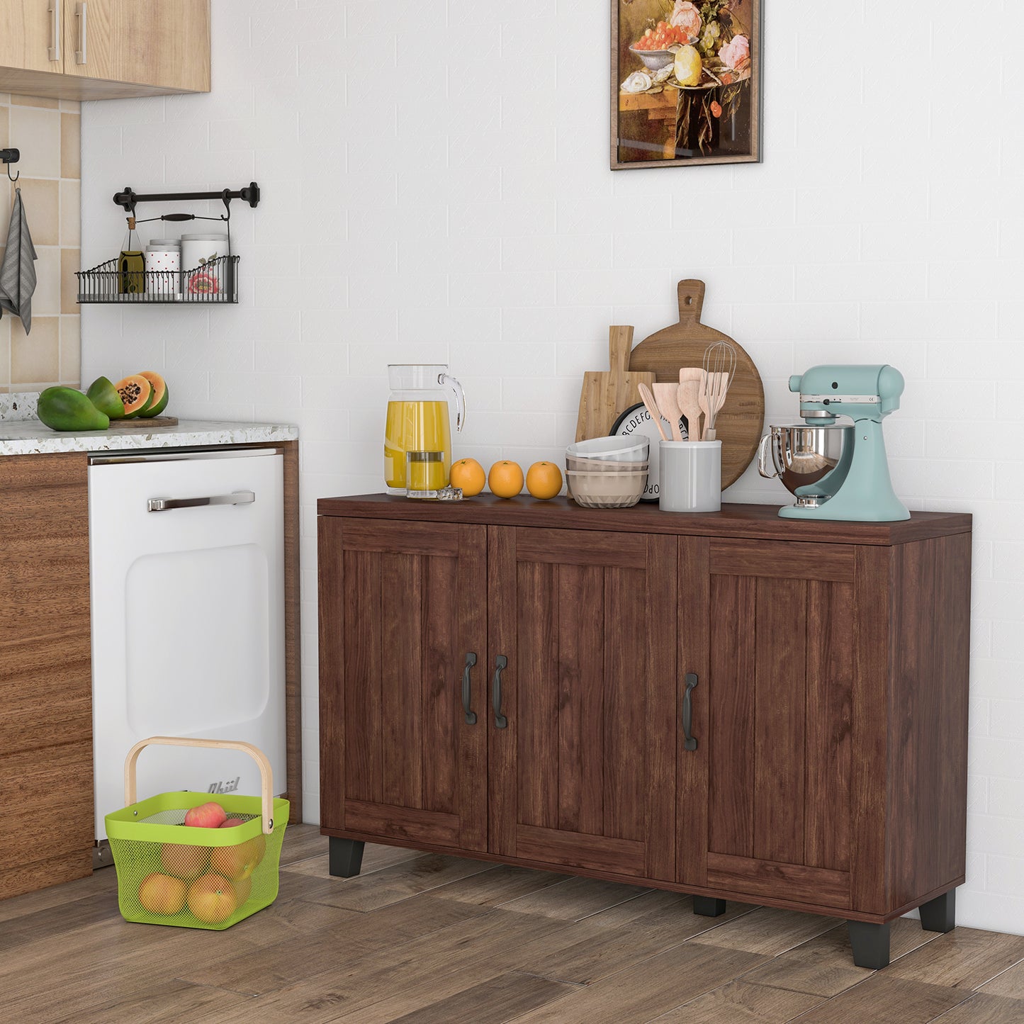 3-Door Buffet Sideboard with Adjustable Shelves and Anti-Tipping Kits, Brown Sideboards Cabinets & Buffets at Gallery Canada