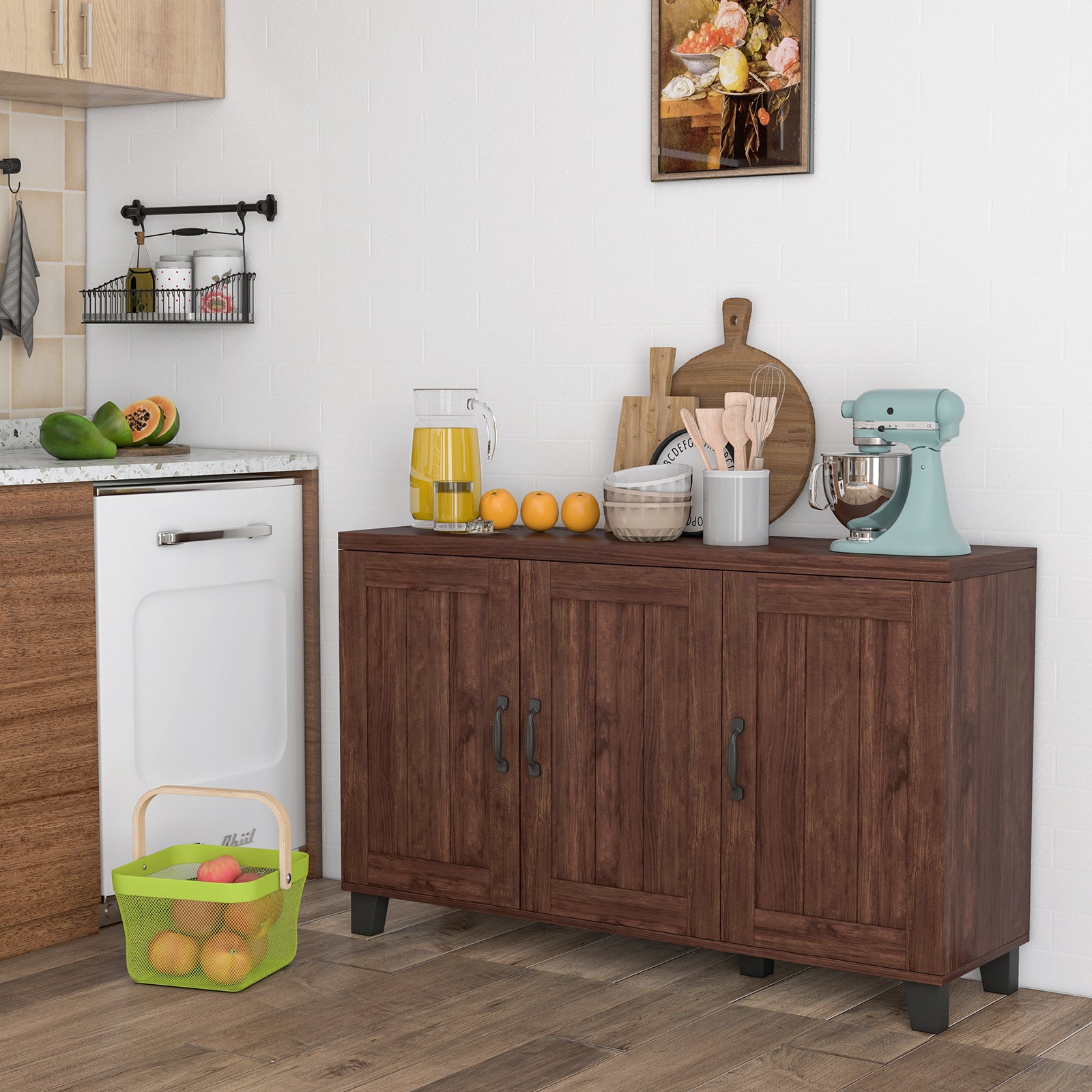 3-Door Buffet Sideboard with Adjustable Shelves and Anti-Tipping Kits, Brown Sideboards Cabinets & Buffets at Gallery Canada