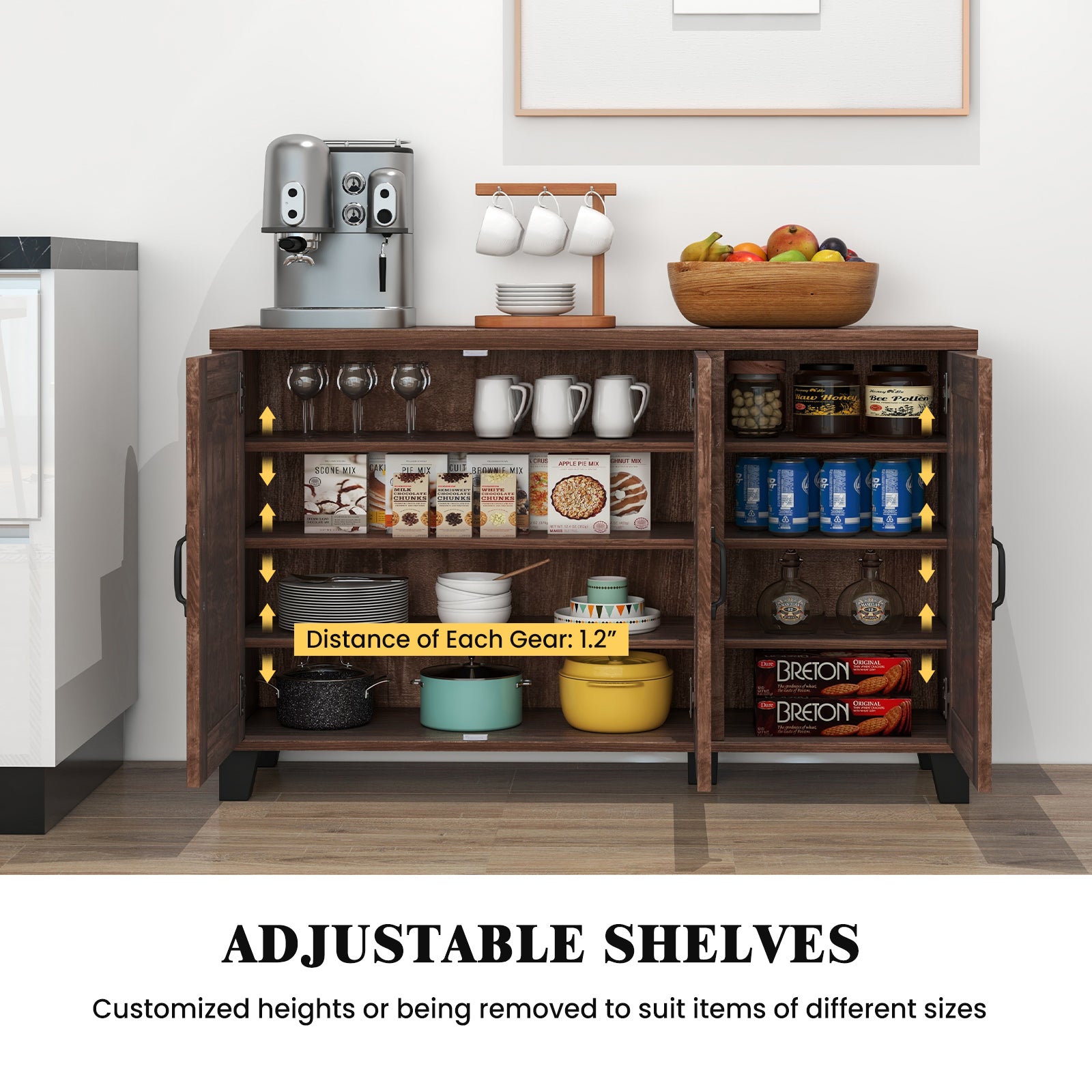 3-Door Buffet Sideboard with Adjustable Shelves and Anti-Tipping Kits, Brown Sideboards Cabinets & Buffets at Gallery Canada