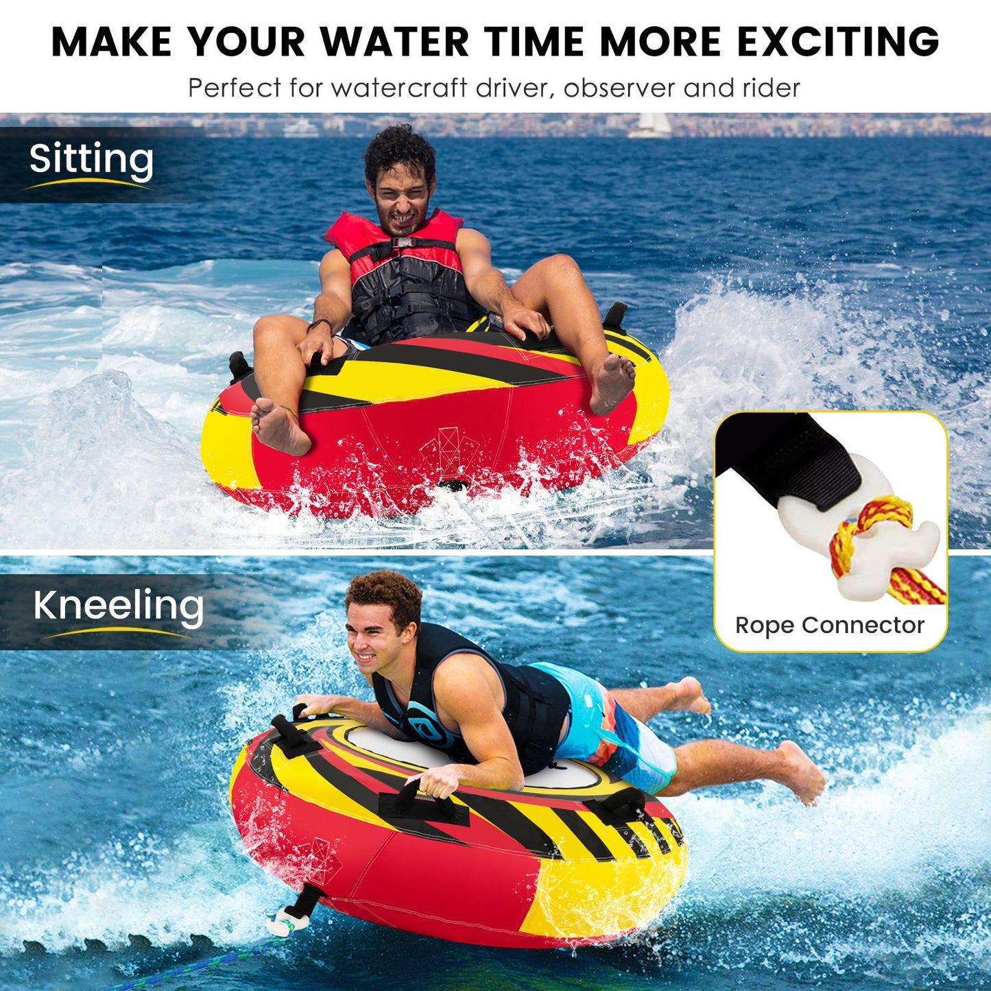 Inflatable Towable Tubes for Boating Water Sport, Multicolor