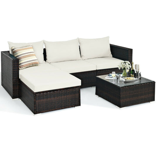 5 Pieces Patio Rattan Furniture Set with Coffee Table, Off White - Gallery Canada
