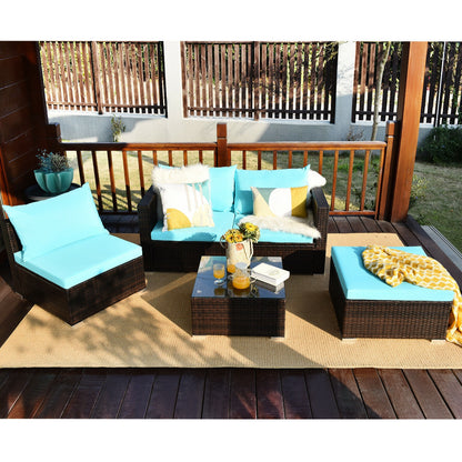5 Pieces Patio Rattan Furniture Set with Coffee Table, Turquoise Outdoor Sectionals at Gallery Canada