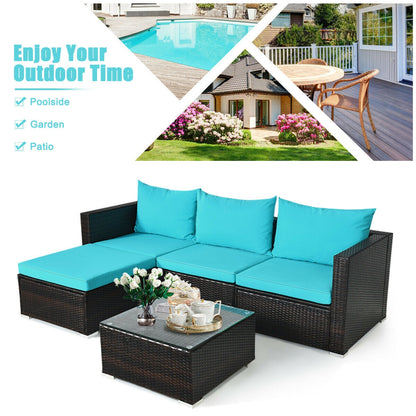 5 Pieces Patio Rattan Furniture Set with Coffee Table, Turquoise Outdoor Sectionals at Gallery Canada