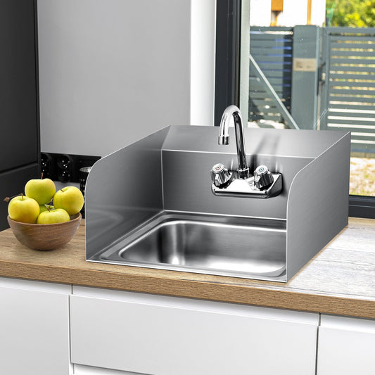 Stainless Steel Sink Wall Mount Hand Washing Sink with Faucet and Side Splash, Silver - Gallery Canada