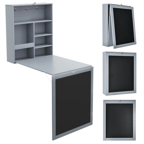 Convertible Wall Mounted Table with A Chalkboard, Gray