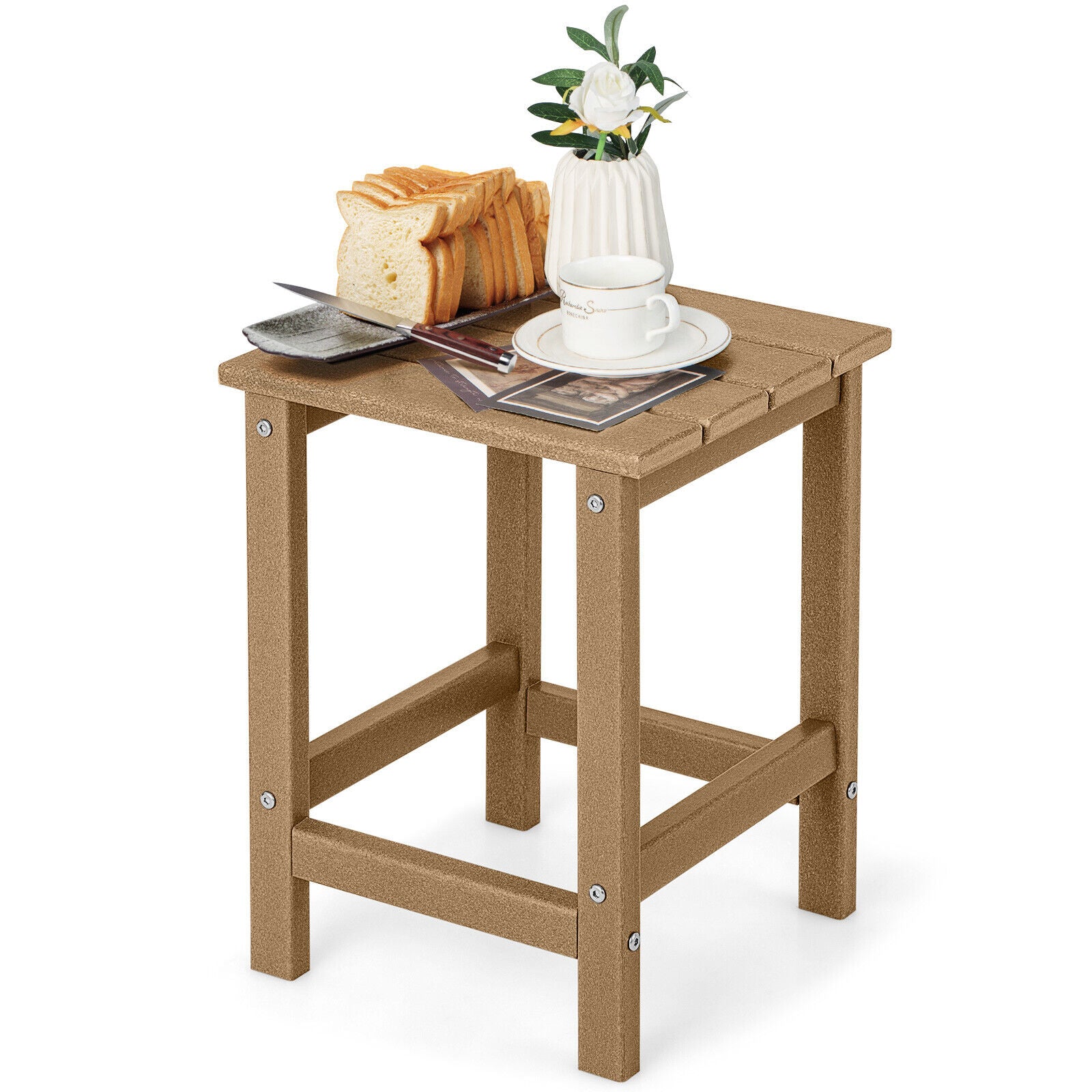 14 Inch Square Weather-Resistant Adirondack Side Table, Brown Patio Coffee Tables Brown at Gallery Canada