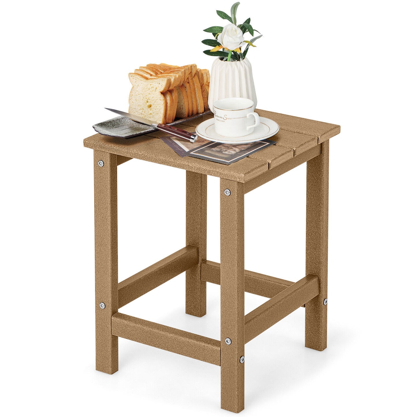 14 Inch Square Weather-Resistant Adirondack Side Table, Brown Patio Coffee Tables Brown at Gallery Canada