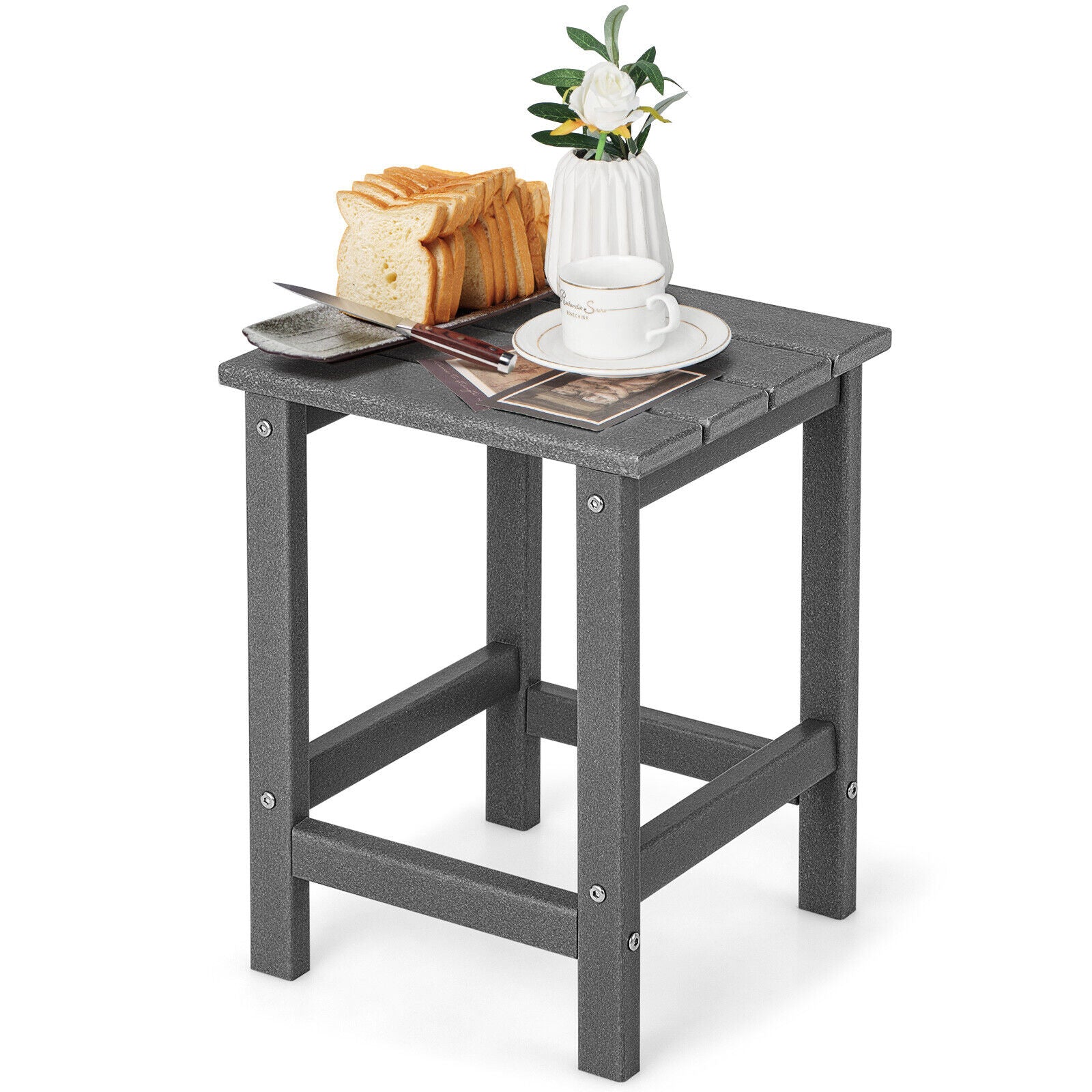 14 Inch Square Weather-Resistant Adirondack Side Table, Gray Patio Coffee Tables at Gallery Canada