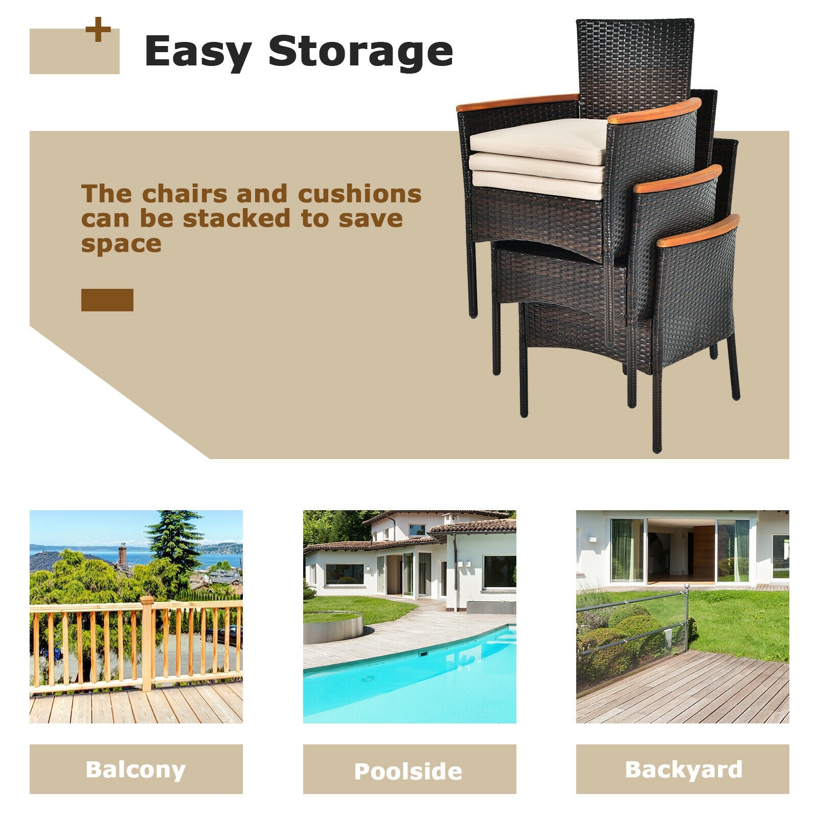 7 Piece Rattan Dining Set, With Cushioned Armchairs, Umbrella Hole, Brown Patio Dining Sets at Gallery Canada
