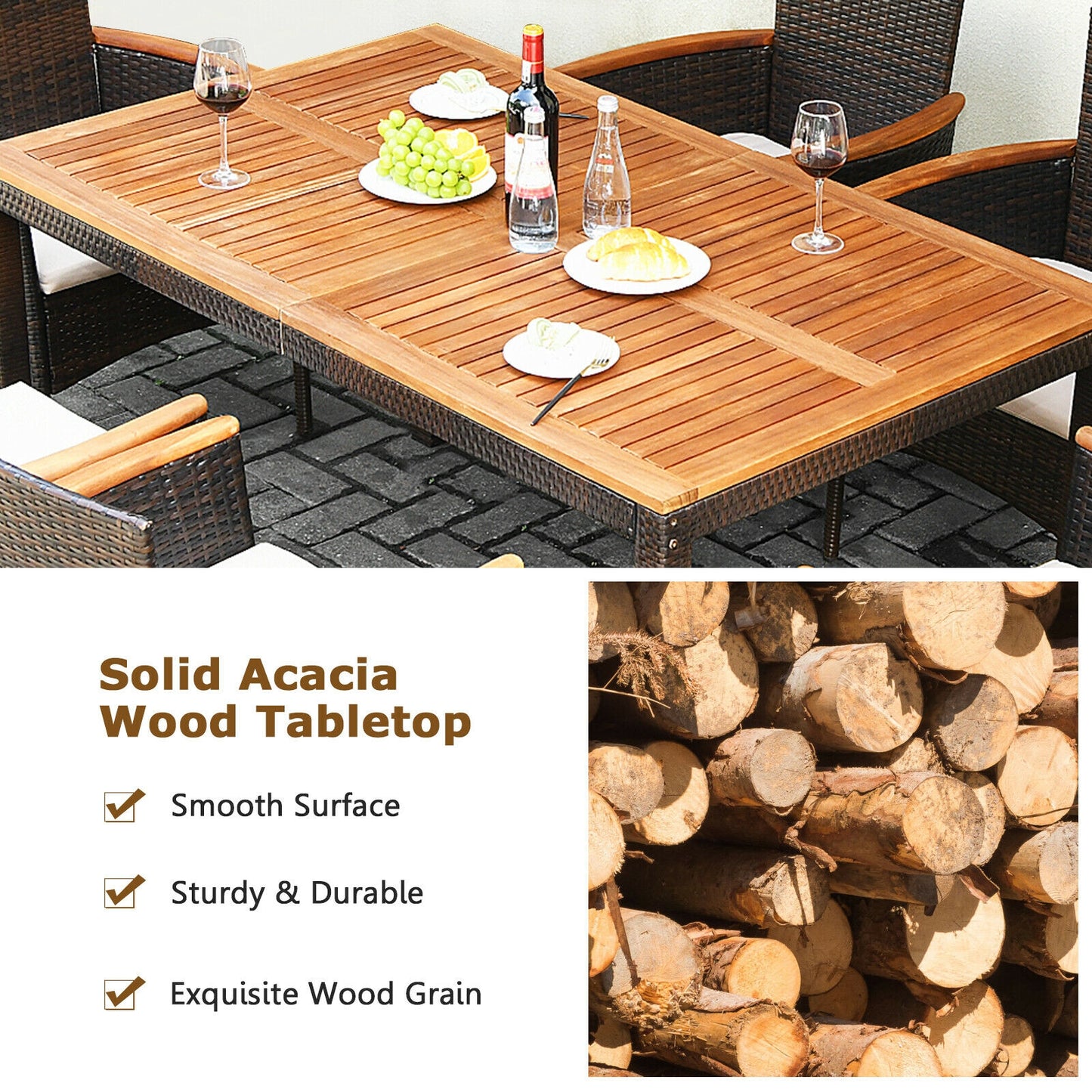 7 Piece Rattan Dining Set, With Cushioned Armchairs, Umbrella Hole, Brown Patio Dining Sets at Gallery Canada