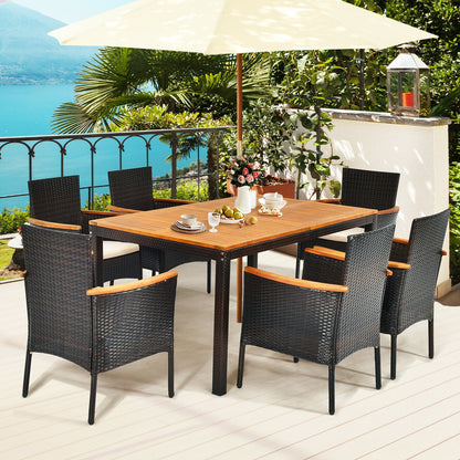 7 Piece Rattan Dining Set, With Cushioned Armchairs, Umbrella Hole, Brown Patio Dining Sets at Gallery Canada