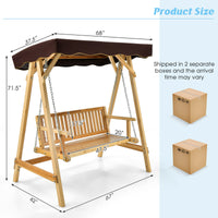 Thumbnail for Patio Wooden Swing Bench Chair with Adjustable Canopy for 2 Persons - Gallery View 4 of 10