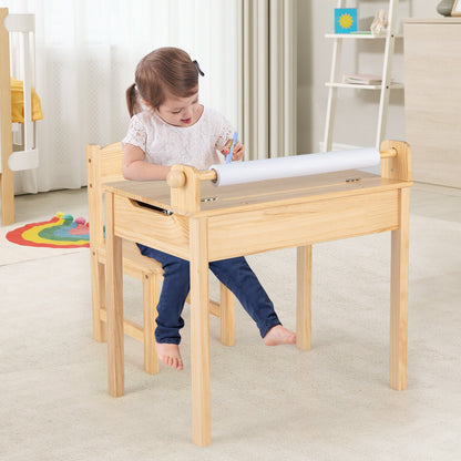 Toddler Multifunctional Activity Table and Chair Set with Paper Roll Holder, Natural - Gallery Canada