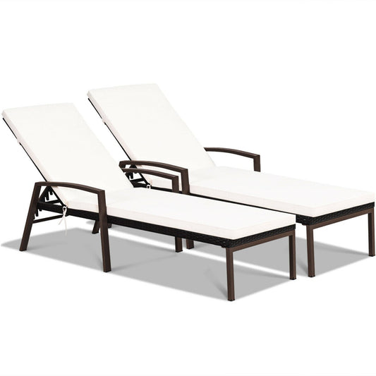 2 Piece Patio Rattan Adjustable Back Lounge Chair, White Outdoor Chaise Lounges White at Gallery Canada