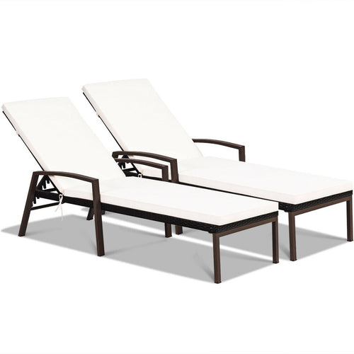 2 Piece Patio Rattan Adjustable Back Lounge Chair, White