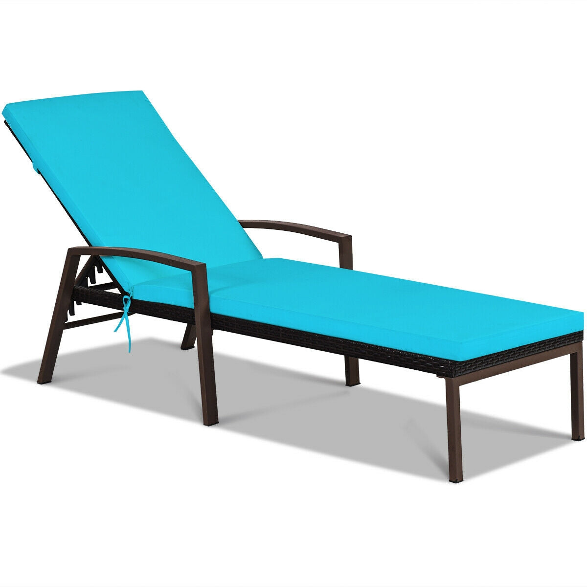 2 Pieces Patio Rattan Adjustable Back Lounge Chair with Armrest and Removable Cushions, Turquoise Outdoor Chaise Lounges at Gallery Canada