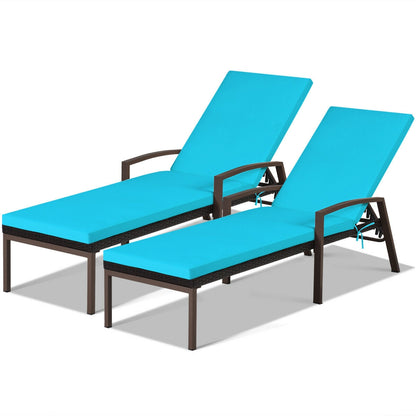 2 Pieces Patio Rattan Adjustable Back Lounge Chair with Armrest and Removable Cushions, Turquoise Outdoor Chaise Lounges at Gallery Canada