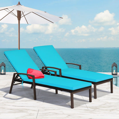 2 Pieces Patio Rattan Adjustable Back Lounge Chair with Armrest and Removable Cushions, Turquoise Outdoor Chaise Lounges at Gallery Canada