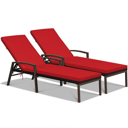 2 Piece Patio Rattan Adjustable Lounge Chair, Red Outdoor Chaise Lounges at Gallery Canada