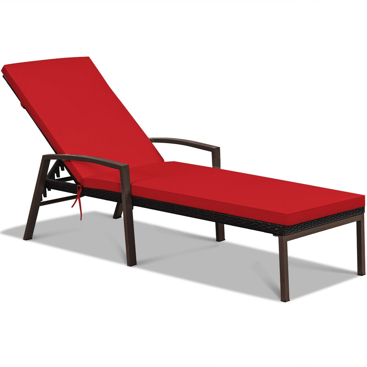 2 Pieces Patio Rattan Adjustable Back Lounge Chair with Armrest and Removable Cushions, Red Outdoor Chaise Lounges at Gallery Canada
