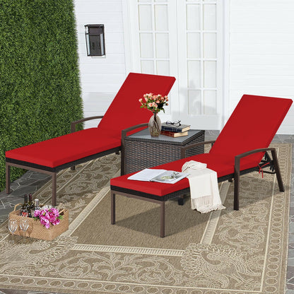 2 Pieces Patio Rattan Adjustable Back Lounge Chair with Armrest and Removable Cushions, Red Outdoor Chaise Lounges at Gallery Canada