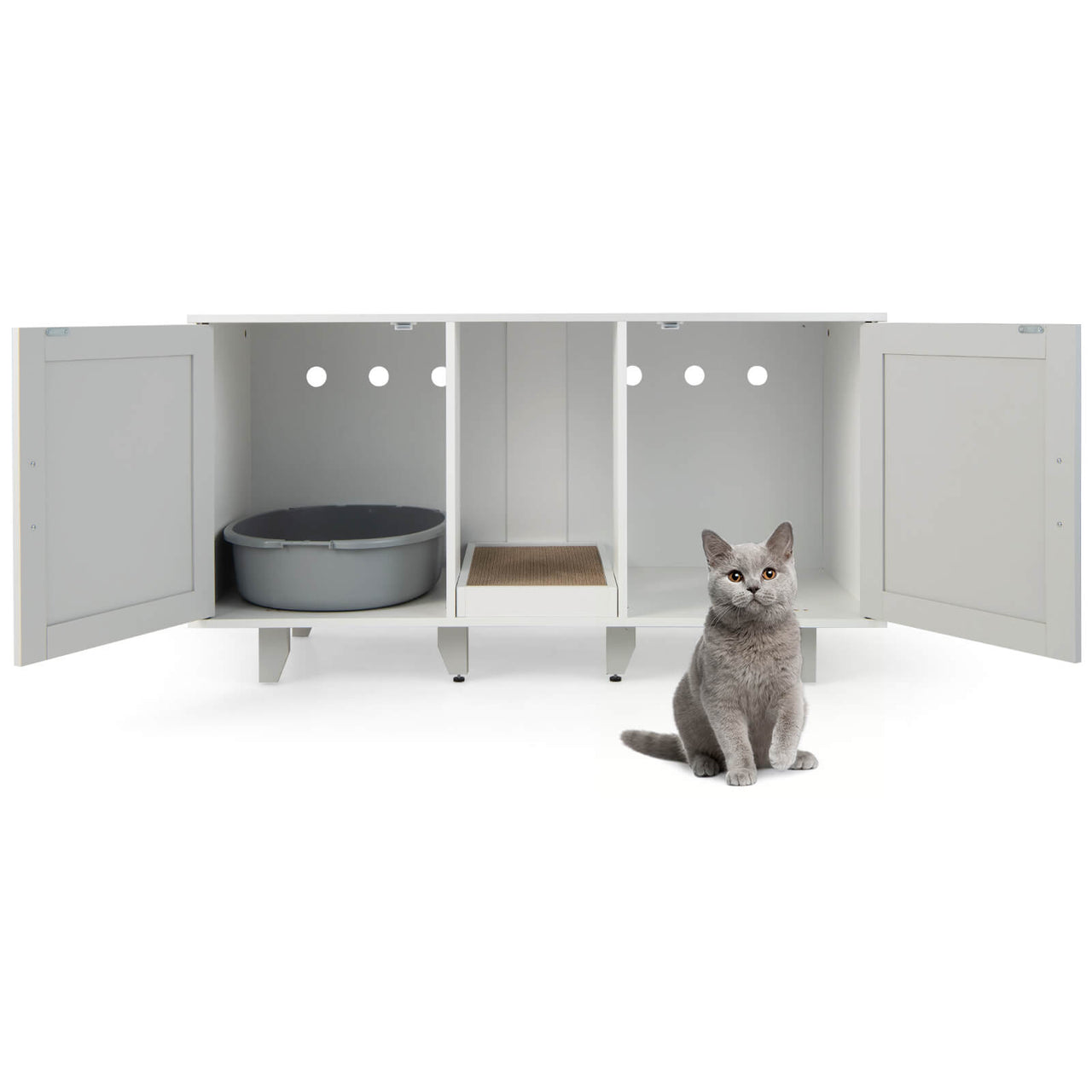 2-Door Cat Litter Box Enclosure with Winding Entry and Scratching Board - Gallery View 8 of 10