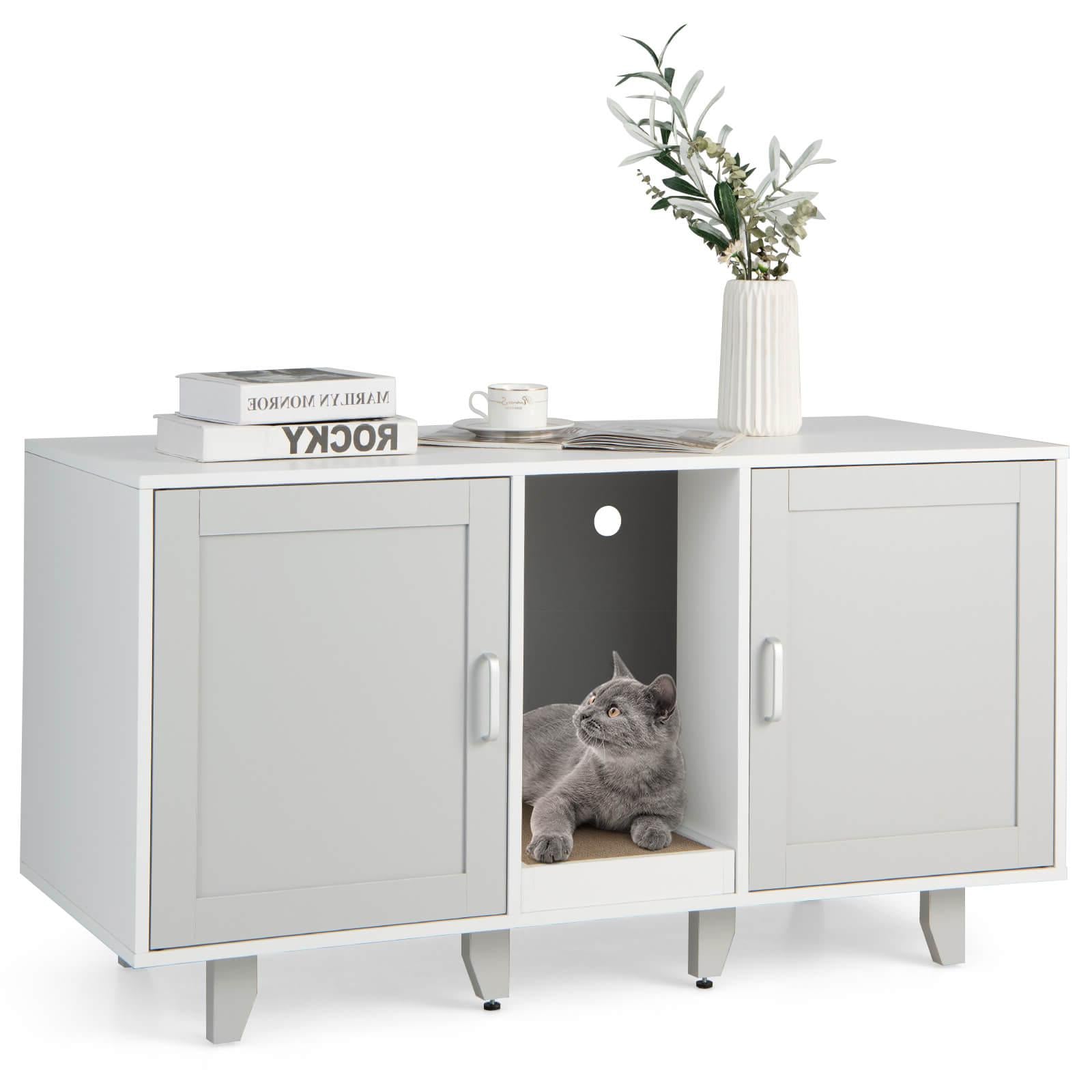 2-Door Cat Litter Box Enclosure, Winding Entry, Scratching Board, Gray Cat Houses at Gallery Canada