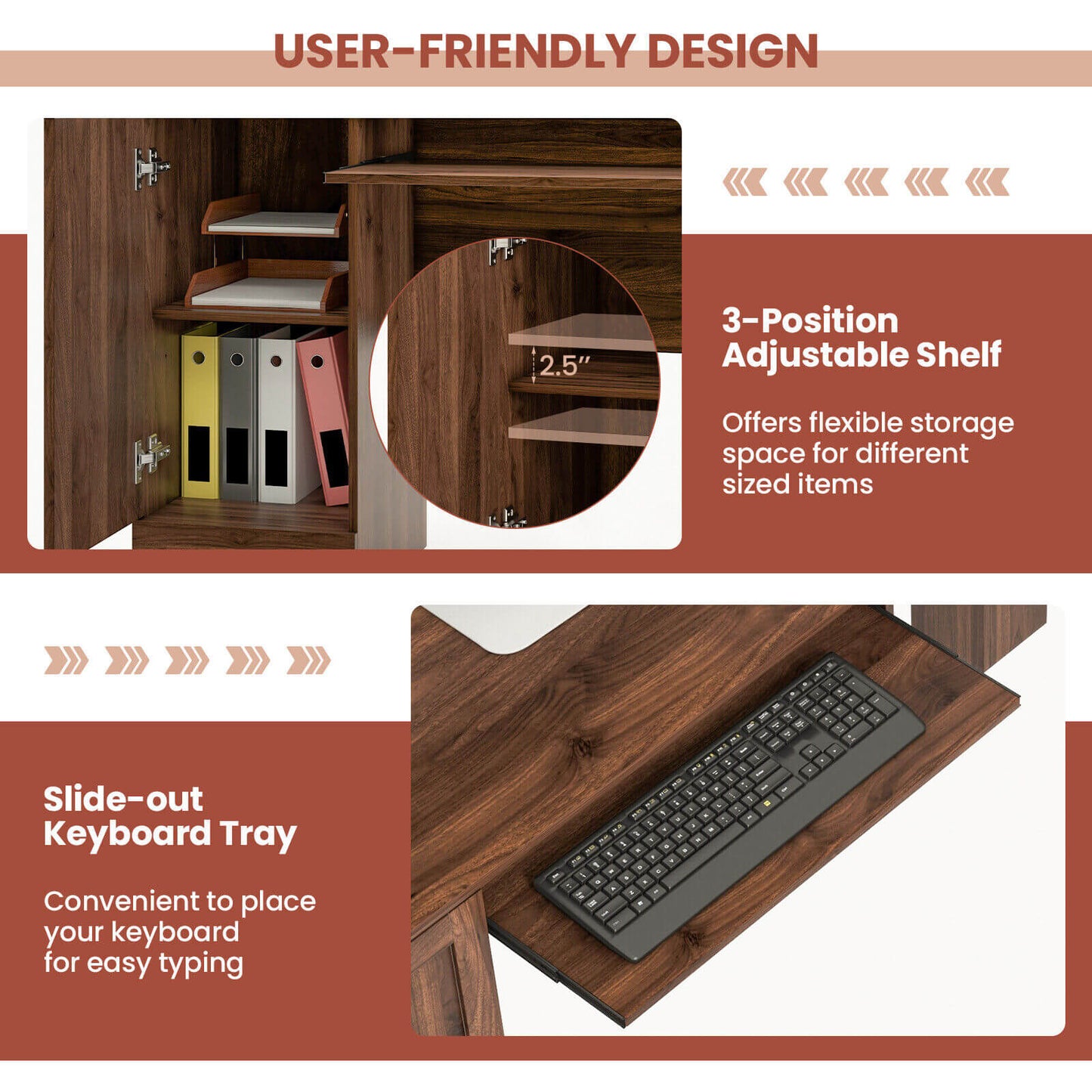 L-Shaped Office Desk with Storage Drawers and Keyboard Tray, Walnut - Gallery Canada