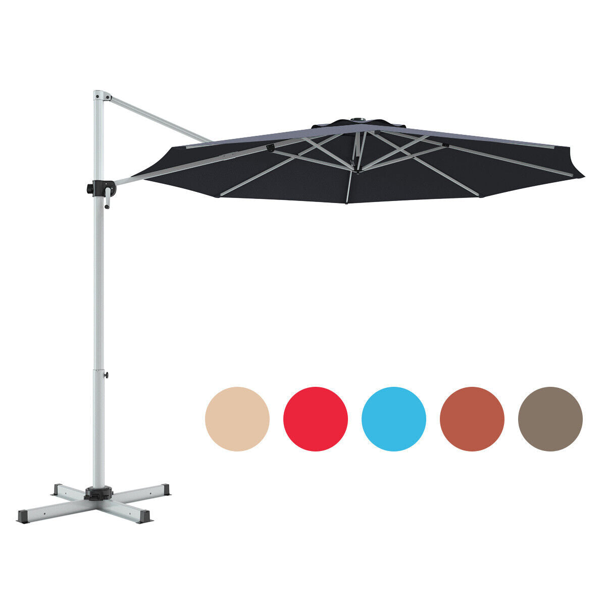 11 Feet Patio Offset Cantilever Umbrella 360° Rotation Aluminum Tilt, Gray Outdoor Umbrellas at Gallery Canada