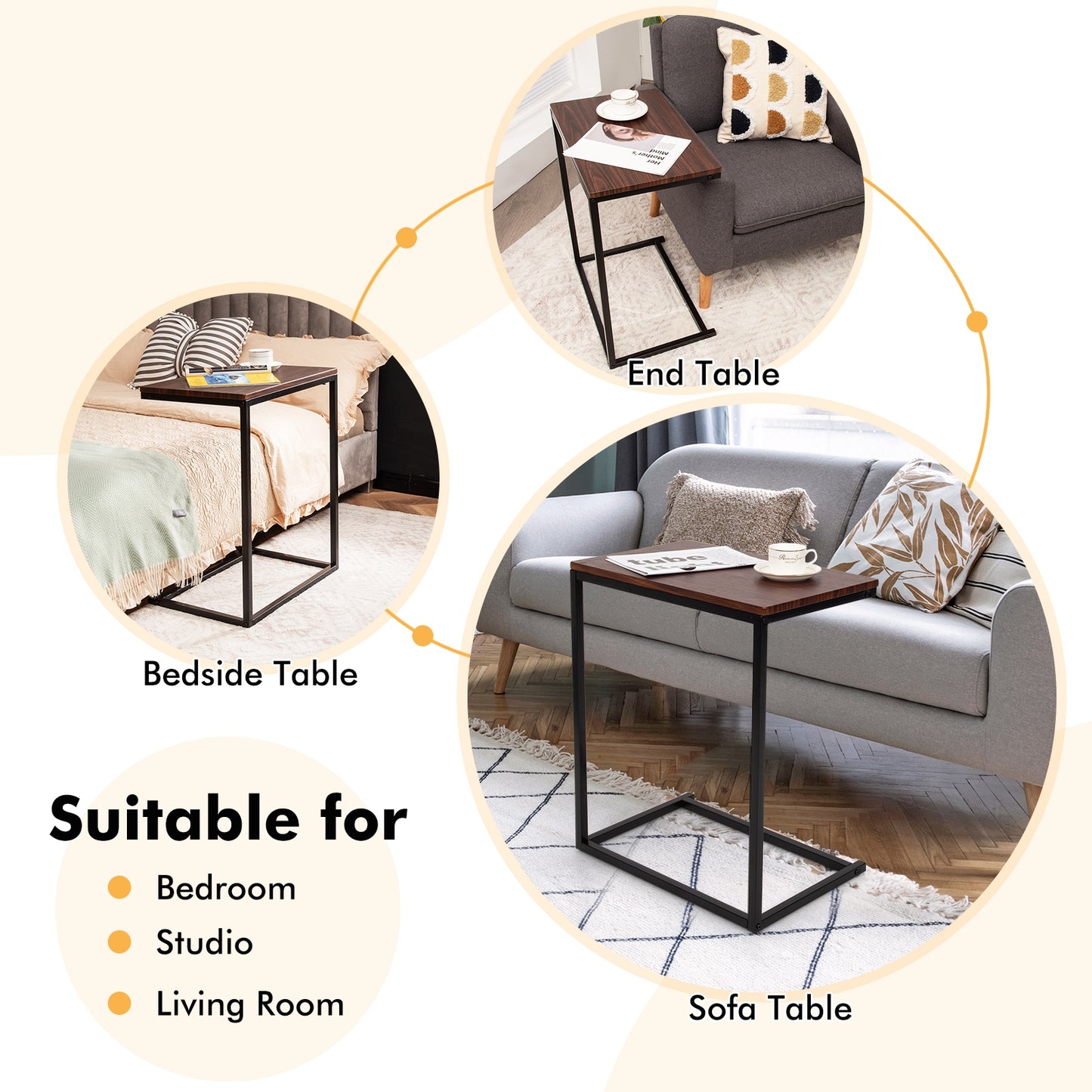 26 Inch Beside Sofa Laptop Holder End Stand Desk, Dark Brown End & Side Tables at Gallery Canada