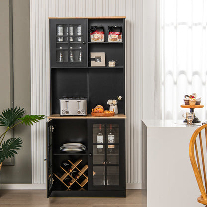 72 Inch Freestanding Pantry Cabinet with Hutch and Adjustable Shelf, Black - Gallery Canada
