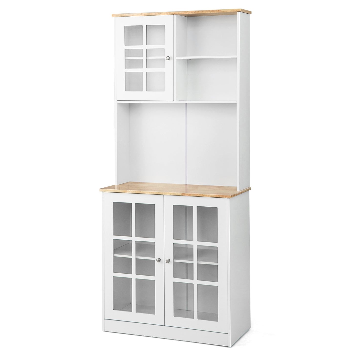 72 Inch Freestanding Pantry Cabinet with Hutch and Adjustable Shelf, White - Gallery Canada