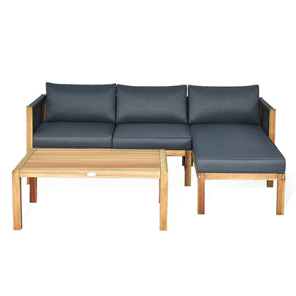 3 Piece Patio Acacia Sofa Set, Gray Outdoor Sectionals Gray at Gallery Canada