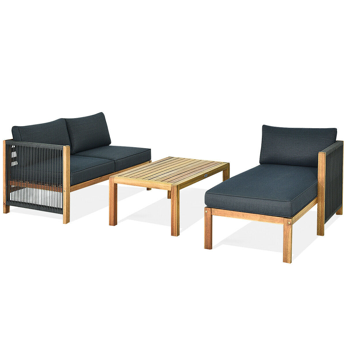 3 Piece Patio Acacia Sofa Set, Gray Outdoor Sectionals at Gallery Canada