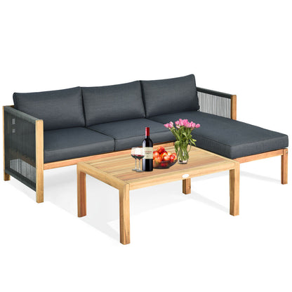 3 Piece Patio Acacia Sofa Set, Gray Outdoor Sectionals at Gallery Canada