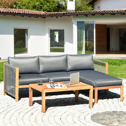 3 Piece Patio Acacia Sofa Set, Gray Outdoor Sectionals at Gallery Canada